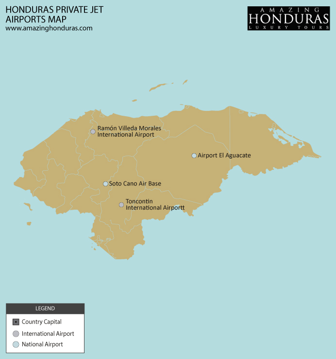 Honduras private jet heliports map